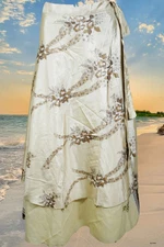 Boho Gypsy Wrap Skirt CHRYSANTHEMUM Recycled Silk Wrap Around Maxi Beach Skirts