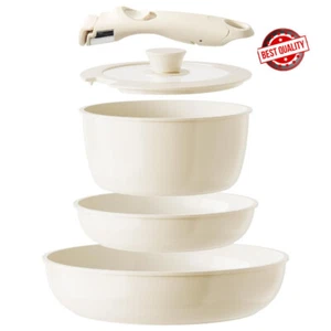 Juego de ollas y sartenes de cerámica mango desmontable antiadherente RV utensilios de cocina 5 piezas beige - Imagen 1 de 9