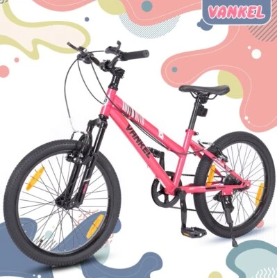 VANKEL 20 Zoll Kinderfahrrad Mountainbike 6 Gang Jungen Mädchen Fahrrad MTB V-Bremse