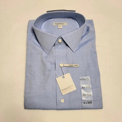 Robert Barakett Dress Shirt 100% Cotton Blue Stripe LS Mens 16 x 34/35 NWT - Image 1 of 4