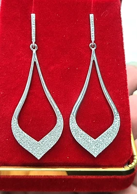 СДЕЛКА! 0,50 КАРАТ НАТУРАЛЬНЫЙ ПОДЛИННЫЙ БРИЛЛИАНТ ПАДЕНИЕ ПОДВЕСКОЙ СЕРЬГИ 14K БЕЛОЕ ЗОЛОТО 50 ММ - Изображение 1 из 4