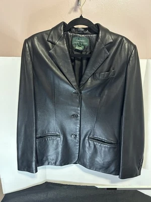 Lauren Ralph Lauren Mujer Cuero Blazer Chaqueta Negro Talla 6 Hecho en Corea Foto 1 de 4