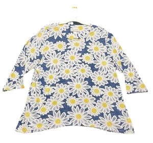 ALFRED DUNNER WOMEN’S DELICATE DAISY NAVY PUFF PRINT EMBROIDERY KNIT TOP 1X - Picture 1 of 8