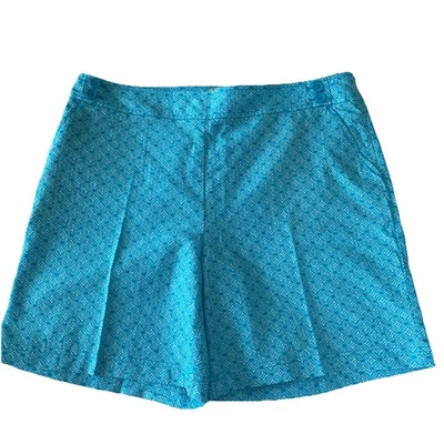 Pantalones Cortos Talbots Lino Azul Estampado Floral 12 Cintura Alta Cremallera Lateral 7 Entrepiernas Foto 1 de 4