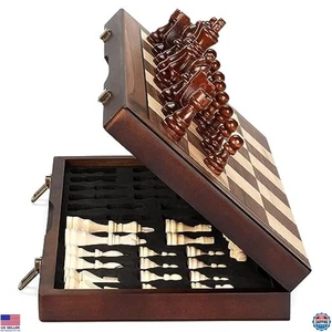 Magnetic Wooden Chess Set 15'' Folding Board Travel Game for Adults & Kids - Picture 1 of 6