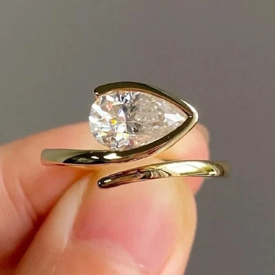 2.50 CT Pear Cut IGI Certified Lab Grown Diamond Wedding Ring 18K Yellow Gold - Image 1 of 4