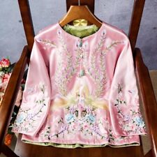 National Style Peacock Embroidered Loose Round Neck Long Sleeves  Cheongsam Coat