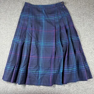 Vintage Pendleton Wool Pleated Skirt Womens 10 Blue Purple Plaid Made in USA - Picture 1 of 9