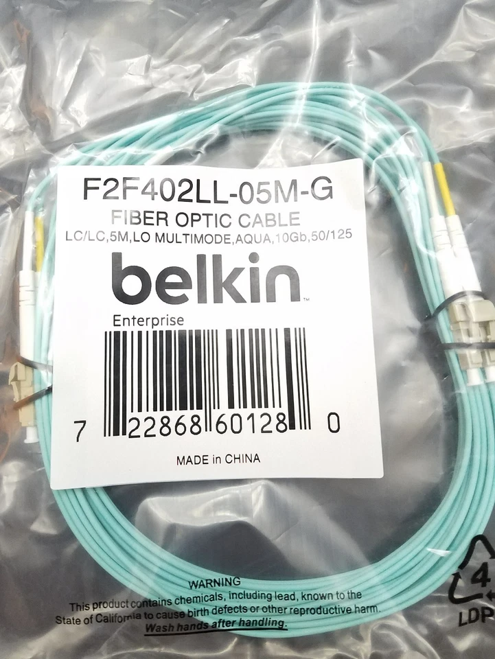 NEW Belkin F2F402LL-05M-G Fiber Patch cable 5m 10GB Aqua LC - Image 1 of 1