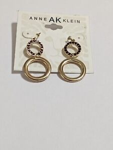 Anne Klein Gold Tone & Pave-set Red Glass Double Circle Hook Back Earrings. NWT.