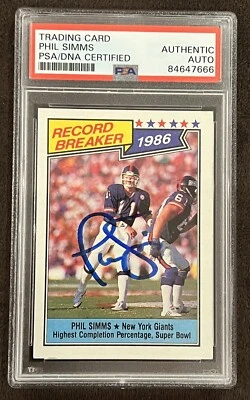 Phil Simms Signed 1987 Topps Record Breaker  Card PSA  New York Giants  SB MVP - Image 1 of 2