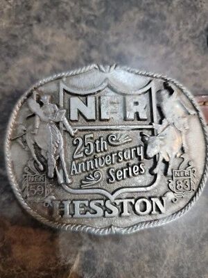 25 aniversario 1983 vintage. Hesston NFR Finales Nacionales Rodeo Cinturón Hebilla con Cinturón Foto 1 de 4