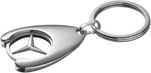 Official Mercedes Benz Classic Star Logo Shopping Coin Keyring Chain & Chip Gift - Picture 1 of 4