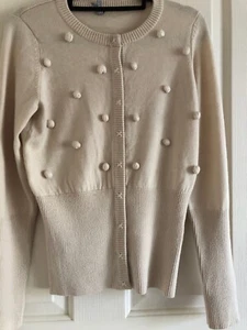 Decjuba Womens Wool Silk Cream Cardigan Super Soft Never Worn Pom Front S - Picture 1 of 15