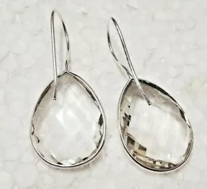 Orecchini pendenti quarzo trasparente naturale argento sterling 925 / regalo anniversario - Foto 1 di 4
