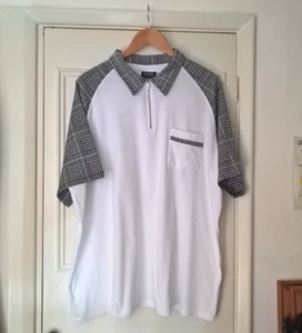 BOHOO MAN POLO TOP Size 4XLWhite Black Check Short Sleeves 1/4 Zip Shirt - Picture 1 of 8