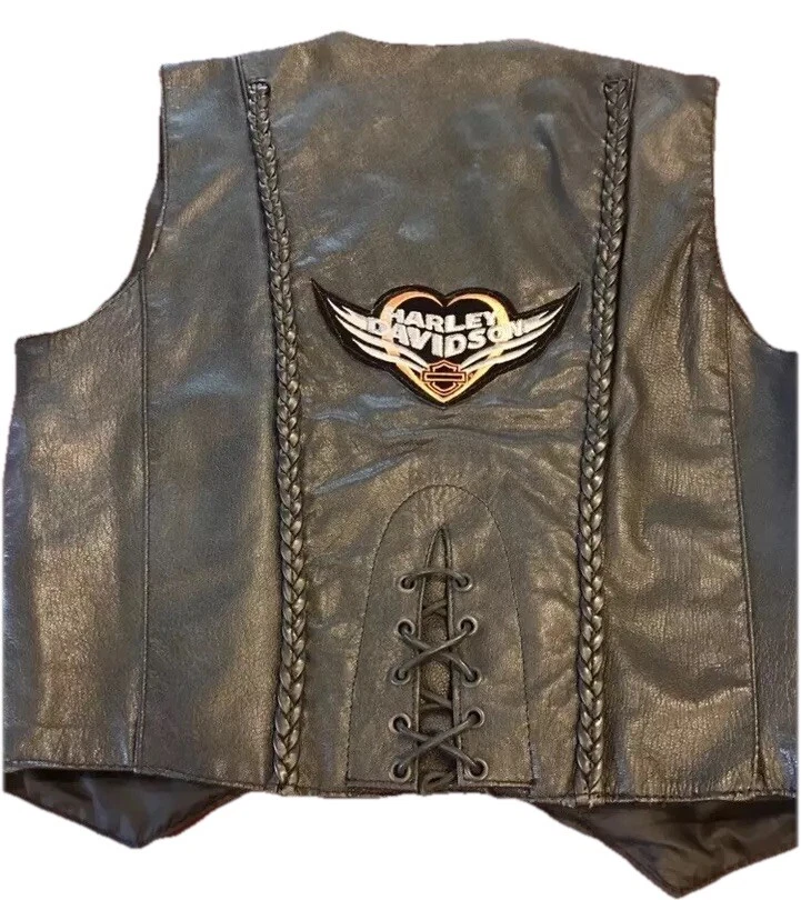 Harley Davidson черный кружевной кожаный жилет сердце крылья нашивка жилет мотоциклиста женщин - Изображение 1 из 4