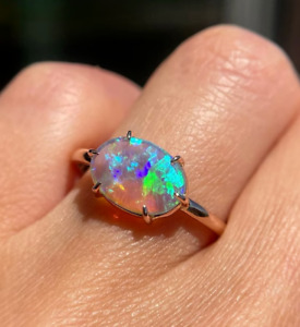 Natural Ethiopian Opal Ring 925 Sterling Silver Gold Plated Ring Engagement Ring