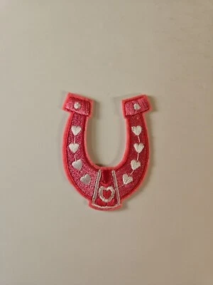 Lucky Horseshoe Embroidered Patch / Stylish Pink Hearts Horse Shoe Embroidery - Image 1 of 4