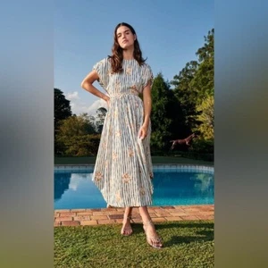 Agua by Agua Bendita Colombian Tropical Florals & Stripes Aire Herbario Dress - Picture 1 of 11