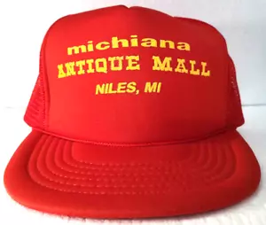 Vtg Snapback Mesh Foam Hat Trucker Cap Michiana Antique Mall Niles MI Red Poly - Picture 1 of 12