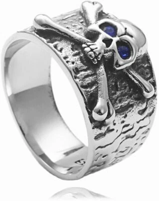 Винтажный скрещенные кости пират череп цвет глаз мужской мотоциклиста из нержавеющей стали кольцо - Изображение 1 из 4
