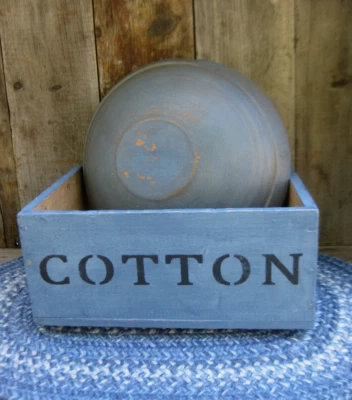 Antique Wood Box Blue Milk Paint Cotton Stencil - Image 1 of 4