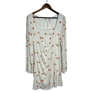 Free People Dress Women's Sz XL Ruched long sleeve square neck white floral A-63