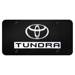Toyota Dual Logo Tundra License Plate (Chrome on Black) - Picture 1 of 3