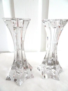 PAIR 6 POINT STAR SHAPED LEAD CRYSTAL TAPER CANDLE HOLDERS-NEW-BRILLIANT GLASS - Picture 1 of 4