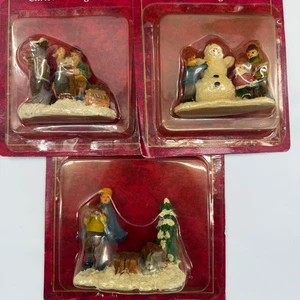 Merry Brite Christmas Figurine Set of 3 Snowman Tree People Artist Village Decor - Picture 1 of 5