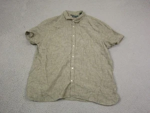 Perry Ellis Shirt Adult 2XL XXL Green 100% Linen Button Up Men Camp Short Sleeve - Picture 1 of 11