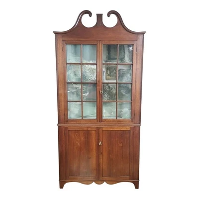 Antique AMERICAN 19th C Colonial Hepplewhite Cherry Curio CORNER CABINET Vitrine - Image 1 of 4