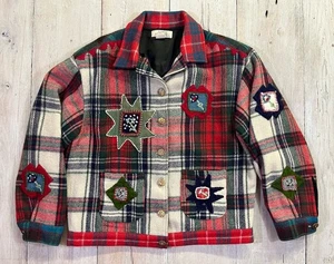 Giacca blazer vintage Sandy Starkman lana plaid toppe ricamate taglia L - Foto 1 di 16