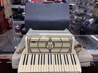 Antiguo Acordeón Wurlitzer Grande Hecho en EE. UU. Hermoso Borde Plástico Dorado con Estuche Foto 1 de 4
