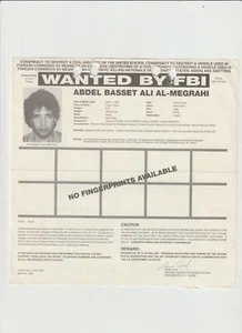 FBI GESUCHT POSTER ABDEL BASSET ALI AL-MEGRAHI -FLUG 103 BOMBENVERDÄCHTIGER - Bild 1 von 2