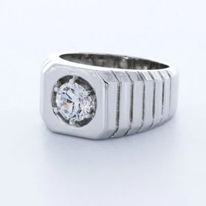 Anillo para hombre de oro blanco con diamantes extraídos en tierra corte redondo D VS2 1,04 quilates certificado - Imagen 1 de 4