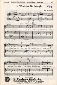 It Wouldn't Be Enough, Piano Music and Words, By Don Aldridge - Picture 1 of 1