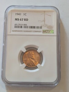 1941-P LINCOLN WHEAT CENT NGC MS 67 RD - Picture 1 of 2