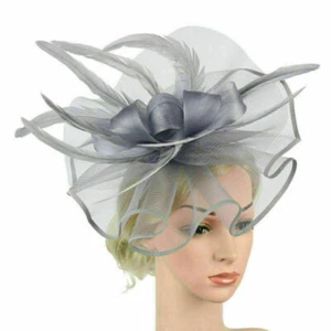 Flower Feather Hair Hat Fascinator Headband Clip Wedding Prom Royal Ascot Races - Picture 1 of 20