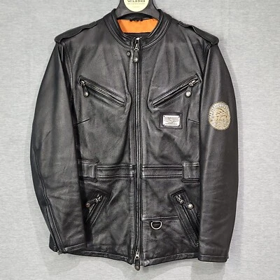 Chaqueta de cuero Harley-Davidson para mujer forro naranja medio cremallera cintura ajustable Foto 1 de 4