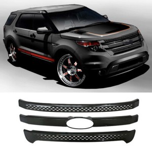 For 2011-2015 Ford Explorer Base & XLT Front Grill Grille Cover Trim Gloss Black