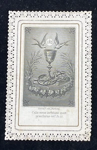 ANTIQUE LACE HOLY CARD CANIVET OF CHALICE AND BIRDS Circa 1900 Good - Picture 1 of 3
