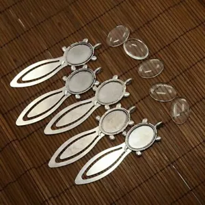 5Sets Oval 25x18mm Portrait Bookmark Makings Sets Antique Silver with Cabochon - Foto 1 di 4