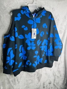 New Future Collection Womens Size 2X Black/Blue Floral Hoodie Open Shoulder - Picture 1 of 7