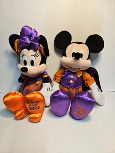 Disney 2021 Halloween Mickey and Minnie Purple/Orange Plaid Plush Retired - Picture 1 of 9