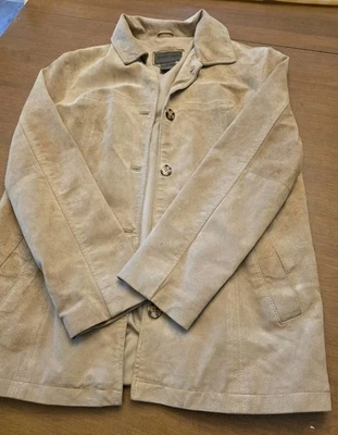 Chaqueta Blazer Brandon Thomas Para Mujer Gamuza Tostada 100% Cuero Talla S Foto 1 de 4