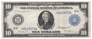 1914 Large Size Ten Dollar Note FRN $10 Burke Glass F-933 VF/XF Crisp Paper 🔥 - Picture 1 of 2