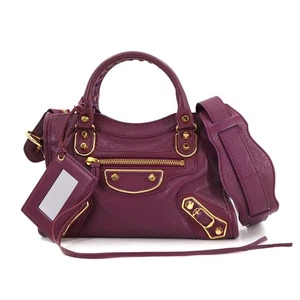 BALENCIAGA Classic Mini City Hand Shoulder Bag Leather Purple 90289223 - Picture 1 of 10