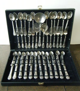 WM Rogers & Son Flatware Silverware Silver Plated 50 pc in Case Enchanted Rose - Picture 1 of 5